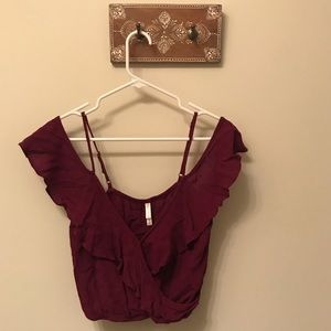 maroon off-the-shoulder crop top